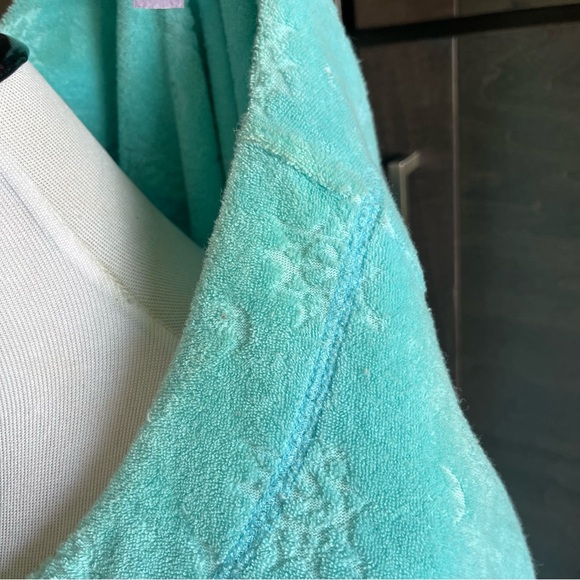 Stan Herman Aqua Blue Terry Cloth Short Sleeve Housecoat Zip Robe Pockets Sz 2X - Picture 8 of 10